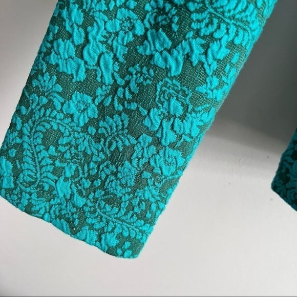 Isaac Mizrahi Jersey Knit Two-Tone Green Teal Jacquard Textured Blazer S/M - Picture 5 of 11